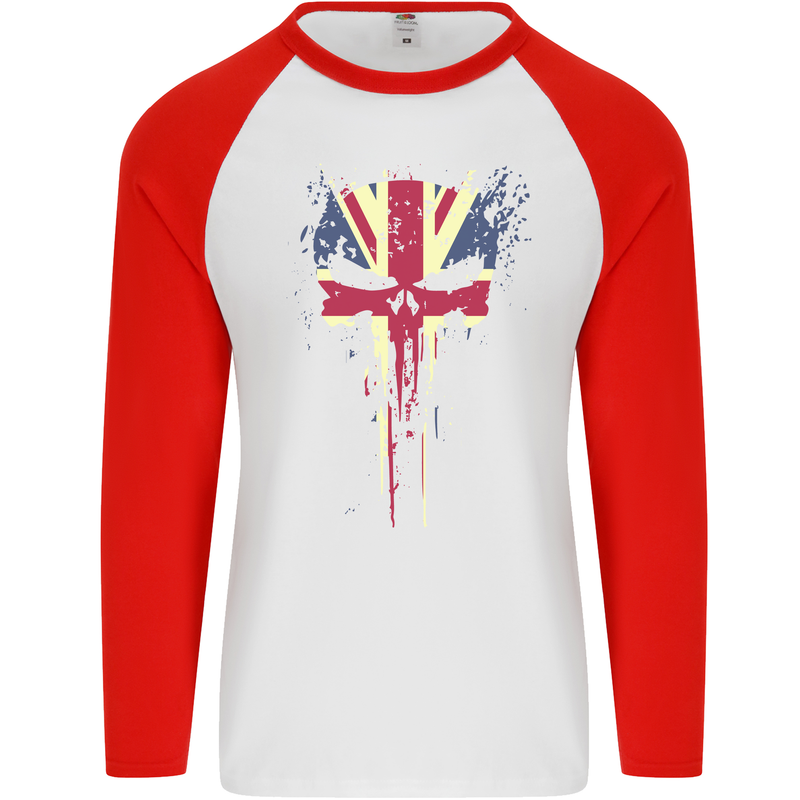 Union Jack Skull Gym St. George's Day Mens L/S Baseball T-Shirt White/Red