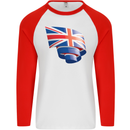 Curled British Flag Union Jack Britain Mens L/S Baseball T-Shirt White/Red