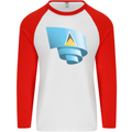 Curled Saint Lucia Flag Lucian Day Football Mens L/S Baseball T-Shirt White/Red