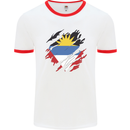 Torn Antigua and Barbuda Flag Day Football Mens Ringer T-Shirt White/Red