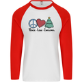 Peace Love Christmas Xmas Mens L/S Baseball T-Shirt White/Red