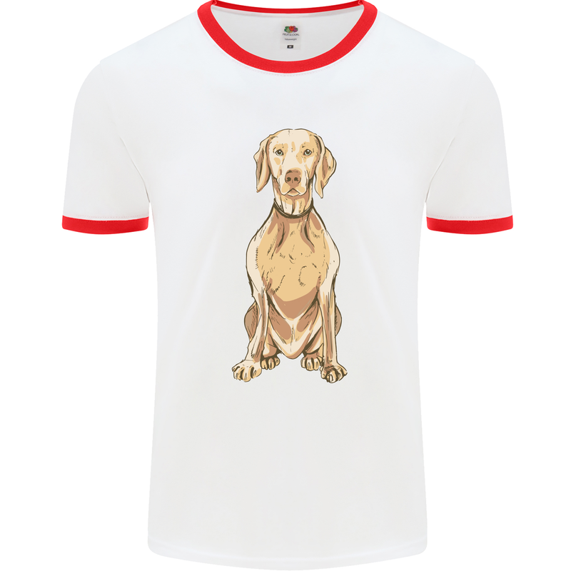 A Hungarian Vizsla Posing Dog Mens Ringer T-Shirt White/Red