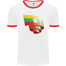 Curled Myanmar Flag Burmese Day Football Mens Ringer T-Shirt White/Red