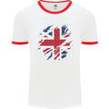 Torn British Flag Union Jack Britain Mens Ringer T-Shirt White/Red