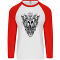 Viking Helmet Valhalla Gym Training Top Mens L/S Baseball T-Shirt White/Red