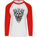 Viking Helmet Valhalla Gym Training Top Mens L/S Baseball T-Shirt White/Red