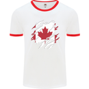 Torn Canada Flag Canadian Day Football Mens Ringer T-Shirt White/Red