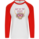 Not in the Mood Funny Highland Cow Mens L/S Baseball T-Shirt White/Red