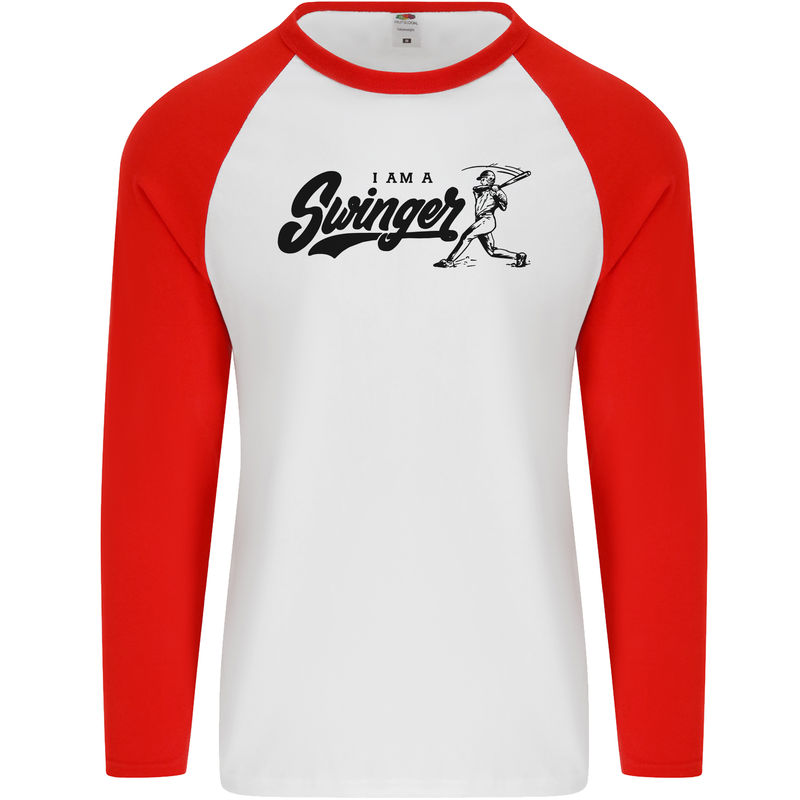 Swinger Funny Baseball Softball Mens L/S Baseball T-Shirt White/Red