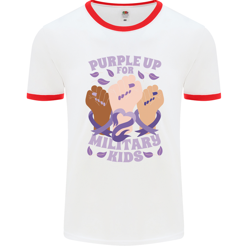 Purple Up for Military Kids Army Brats Mens Ringer T-Shirt White/Red