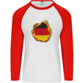 The German Flag Fire Effect Germany Mens L/S Baseball T-Shirt White/Red