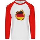 The German Flag Fire Effect Germany Mens L/S Baseball T-Shirt White/Red
