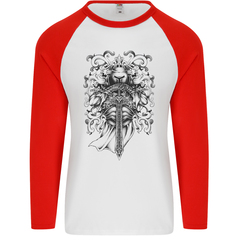 Teutonic Knight St. George's Day Crusader Mens L/S Baseball T-Shirt White/Red