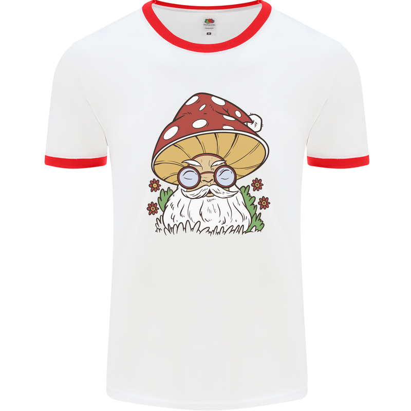 Santa Mushroom Christmas Mycology Foraging Xmas Mens Ringer T-Shirt White/Red