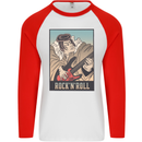 A Sumo Wrestler Playing the Electric Guitar Mens L/S Baseball T-Shirt White/Red