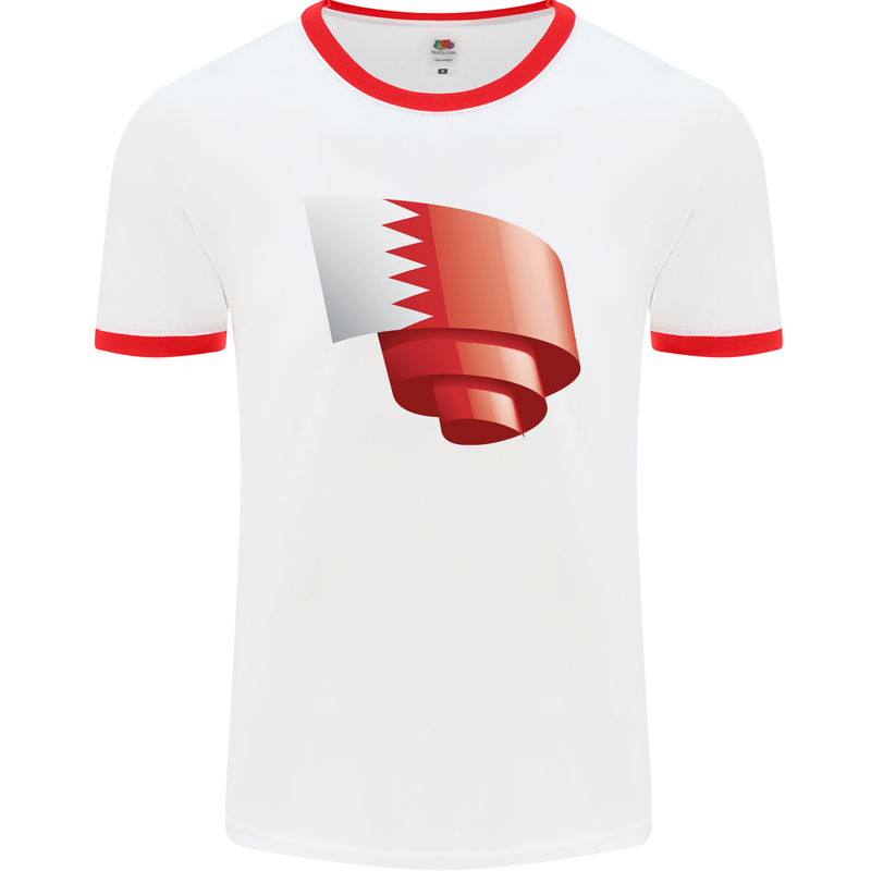 Curled Bahrain Flag Bahraini Day Football Mens Ringer T-Shirt White/Red