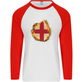 The St. George's Cross English Flag England Mens L/S Baseball T-Shirt White/Red