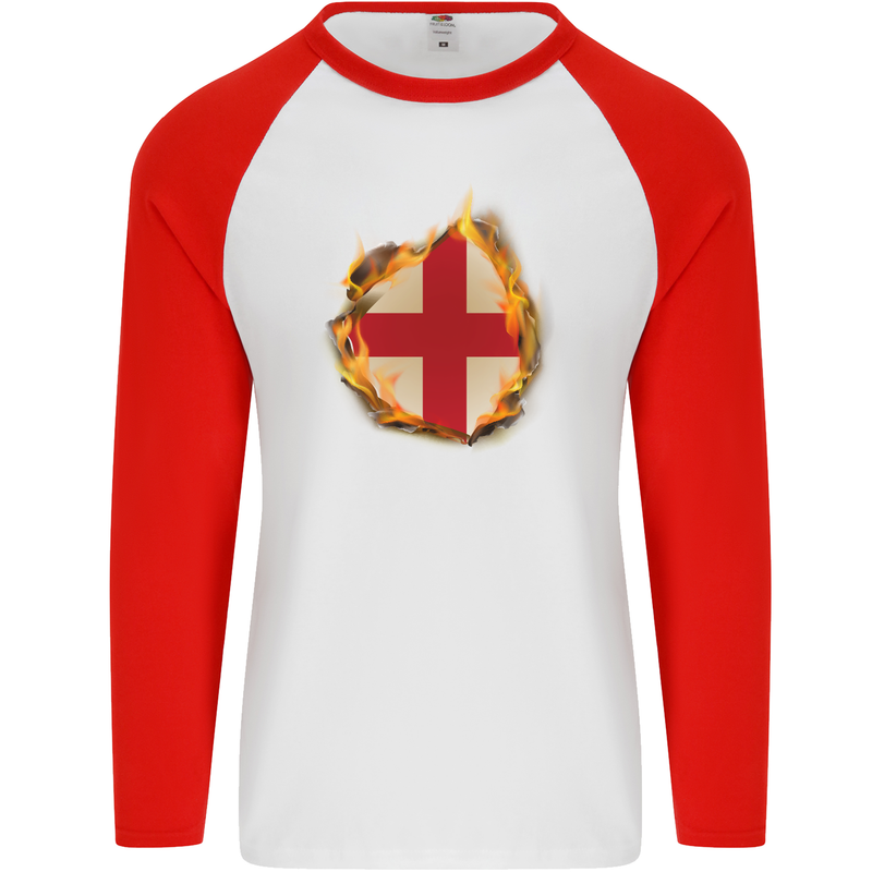 The St. George's Cross English Flag England Mens L/S Baseball T-Shirt White/Red
