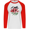 Torn Kenya Flag Kenyan Day Football Mens L/S Baseball T-Shirt White/Red