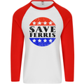 Save Ferris Distressed Mens L/S Baseball T-Shirt White/Red