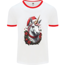 Christmas Unicorn Wreath Xmas Mens Ringer T-Shirt White/Red