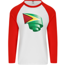 Curled Guyana Flag Guyanese Day Football Mens L/S Baseball T-Shirt White/Red
