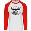 Take Me To Valhalla Viking Skull Odin Thor Mens L/S Baseball T-Shirt White/Red