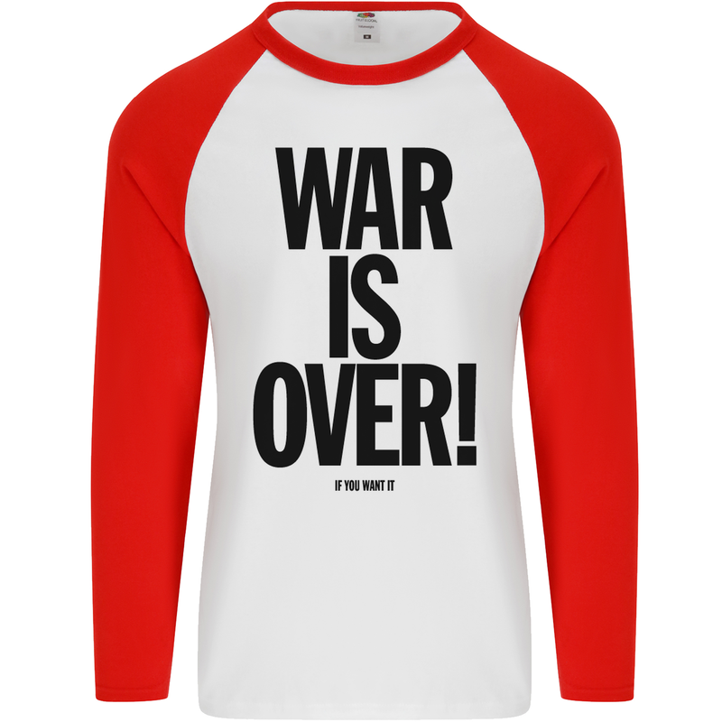 War Is Over if You Want It John Lennon Mens L/S Baseball T-Shirt White/Red