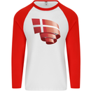 Curled Denmark Flag Danish Day Football Mens L/S Baseball T-Shirt White/Red