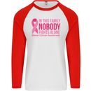 Breast Cancer Awareness Nobody Fights Alone Mens L/S Baseball T-Shirt White/Red