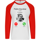 Pablo Escobar El Patron Is Calling Mens L/S Baseball T-Shirt White/Red