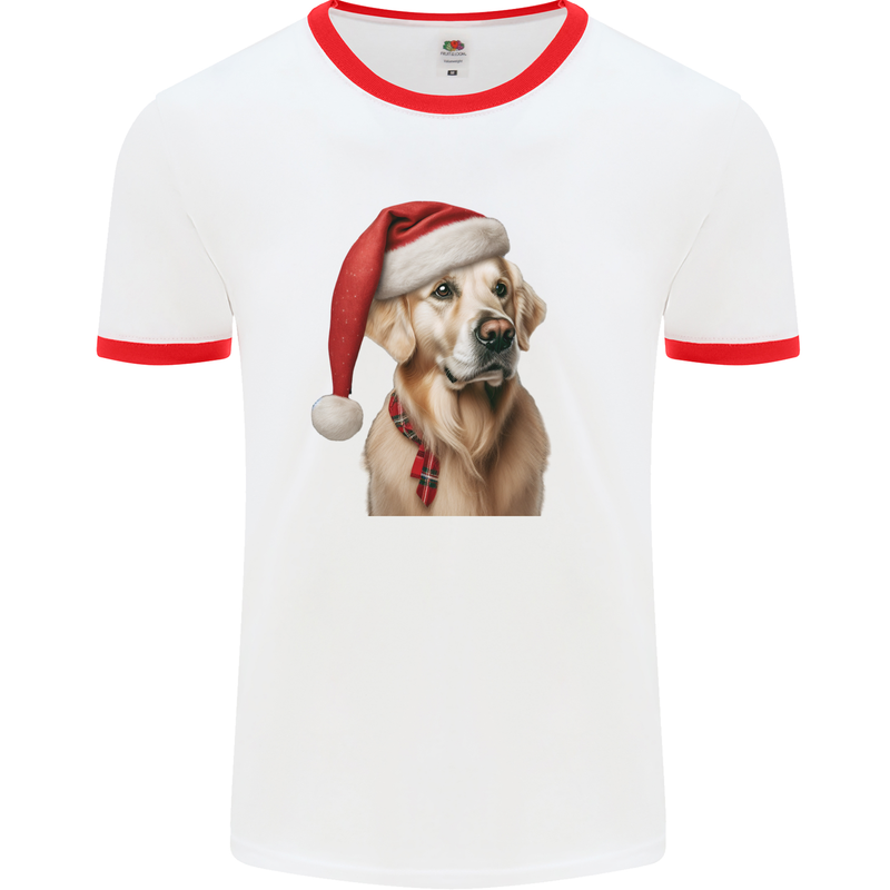 Christmas Golden Retriever Xmas Hat Dog Mens Ringer T-Shirt White/Red