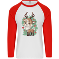 Christmas Cute Reindeer Xmas Mens L/S Baseball T-Shirt White/Red