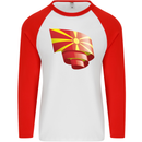 Curled Macedonia Flag Macedonian Day Football Mens L/S Baseball T-Shirt White/Red