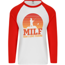 MILF Fishing Funny Fisherman Father's Day Mens L/S Baseball T-Shirt White/Red