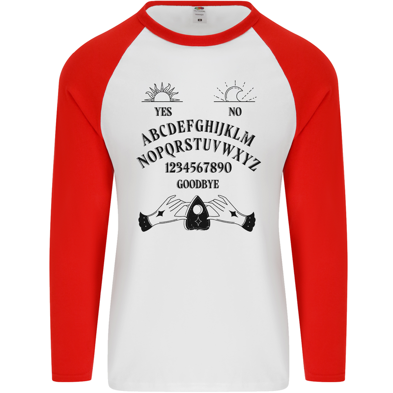 Ouija Board Dark Black Magic Voodoo Mens L/S Baseball T-Shirt White/Red