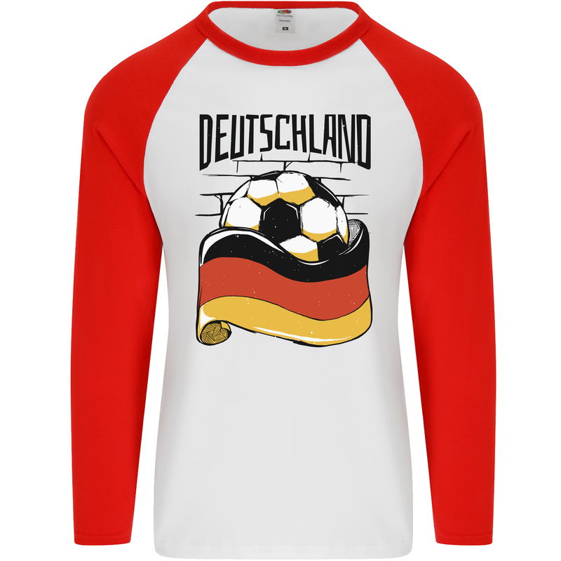 Deutschland Football Germany German Soccer Mens L/S Baseball T-Shirt White/Red
