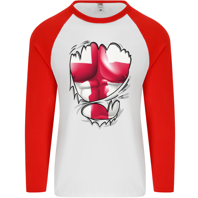 Gym St. George's Cross English Flag Muscles Mens L/S Baseball T-Shirt White/Red