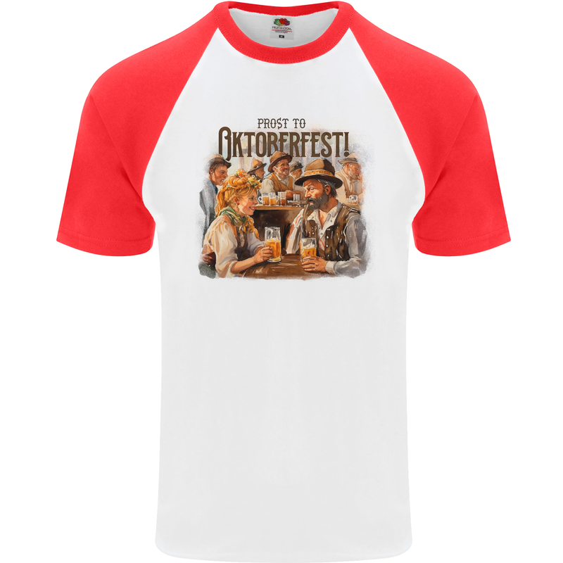 Prost to Oktoberfest German Beer Festival Mens S/S Baseball T-Shirt White/Red