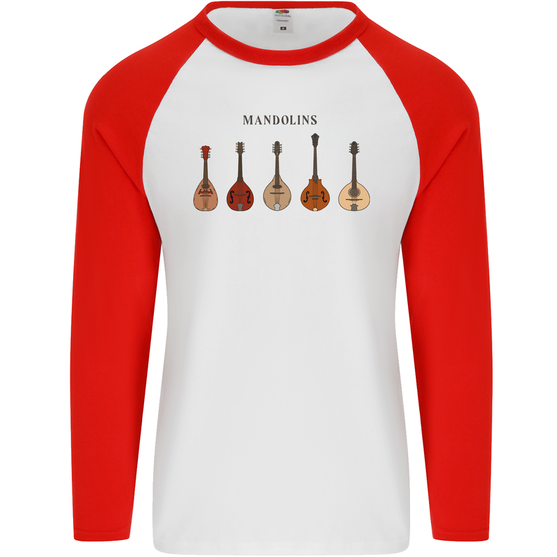 A Set of Mandolins Mens L/S Baseball T-Shirt White/Red