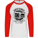 Video Gamer Retro Club Gaming Mens L/S Baseball T-Shirt White/Red