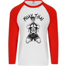 Muay Thai Fighter Mixed Martial Arts MMA Mens L/S Baseball T-Shirt White/Red