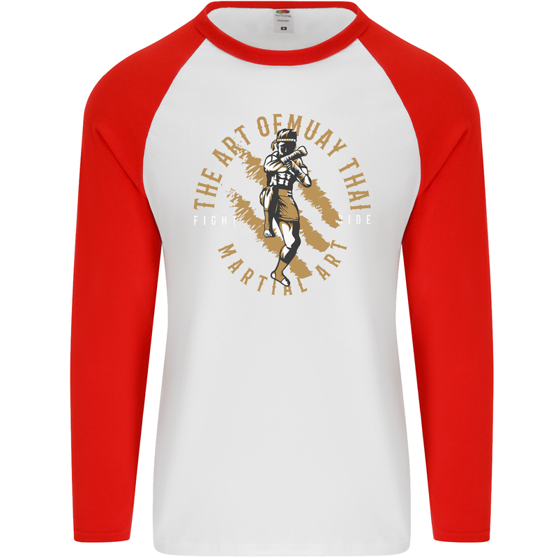 The Art of Muay Thai MMA Mixed Martial Arts Mens L/S Baseball T-Shirt White/Red