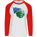 Curled Solomon Islands Flag Day Football Mens L/S Baseball T-Shirt White/Red