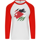 Torn Jordan Flag Jordanian Day Football Mens L/S Baseball T-Shirt White/Red