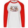 Sloth Board Games Funny Mens L/S Baseball T-Shirt White/Red