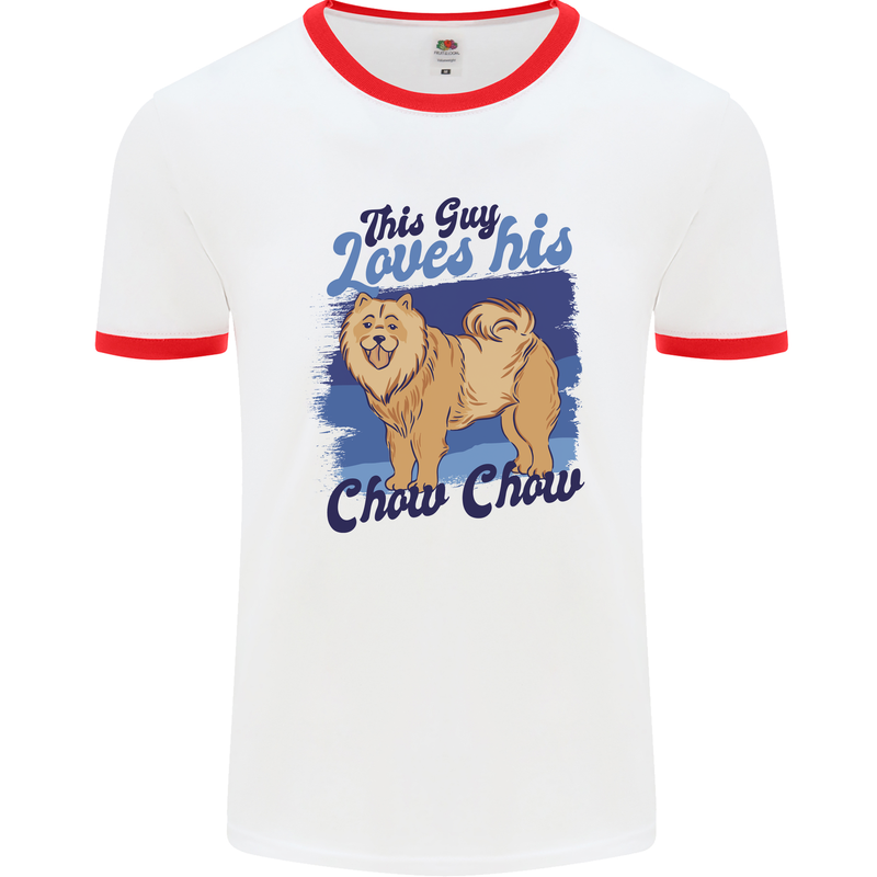 This Guy Loves His Chow Chow Dog Mens Ringer T-Shirt White/Red