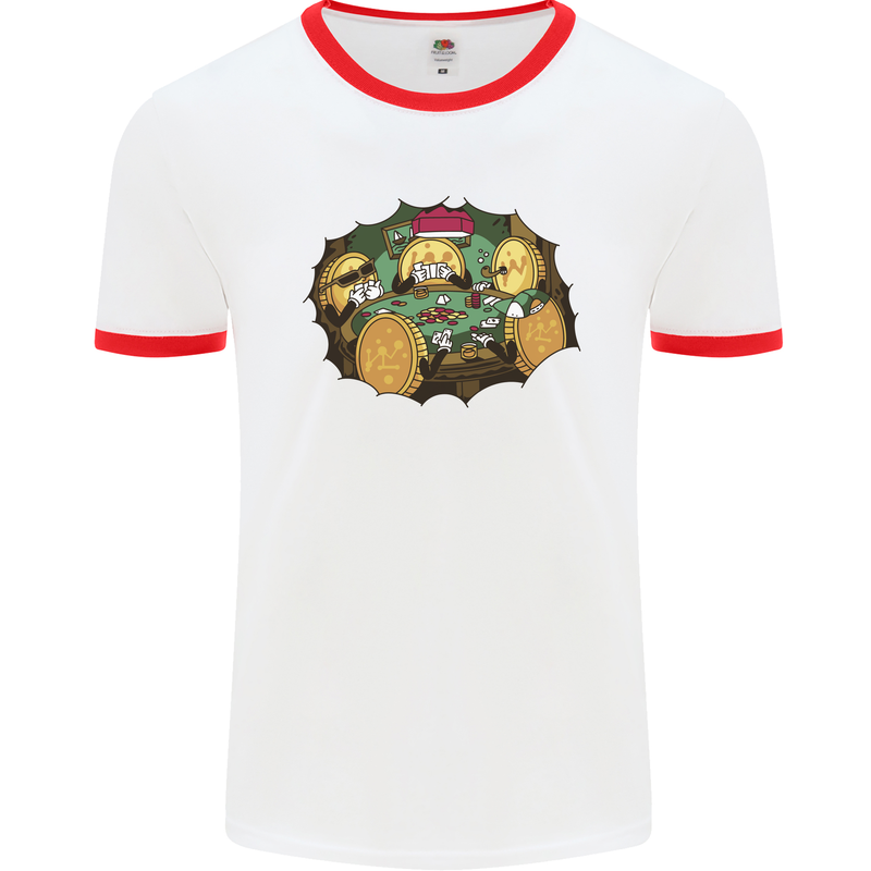 Crypto Poker Cryptocurrency Mens Ringer T-Shirt White/Red