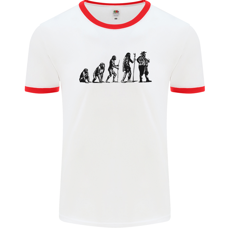 Bavarian Beer Evolution Oktoberfest Mens Ringer T-Shirt White/Red