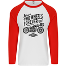 Two Wheels Forever Motorcycle Cafe Racer Mens L/S Baseball T-Shirt White/Red